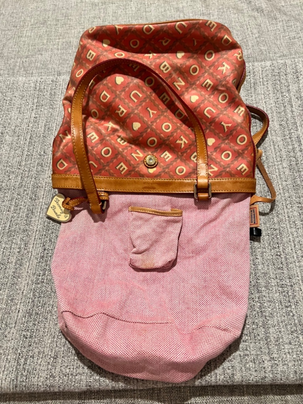 Dooney & Bourke Pink Canvas Heart Logo Tote Bag Leather Trim Anniversary Style - Picture 6 of 16